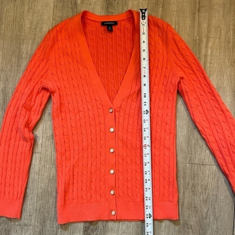 Land’s End XS Cable Knit Sweater V-Neck Coral Orange Orange Melon Like New - Picture 12 of 14